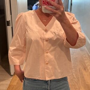 Apiece Apart Peach V-Neck Button-Front Puff Sleeve Blouse